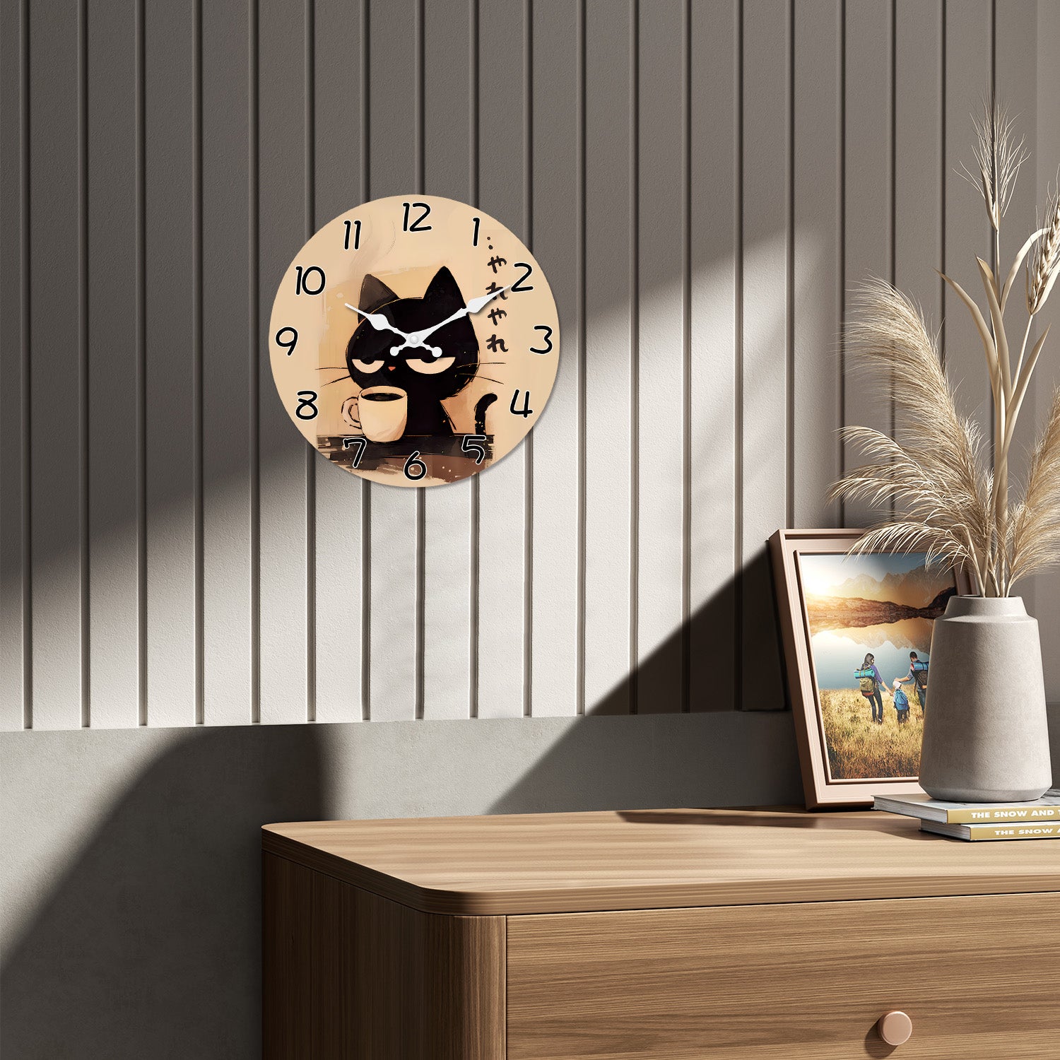 Retro Black Cat Coffee Wall Clock - Silent Quartz, 10-16"